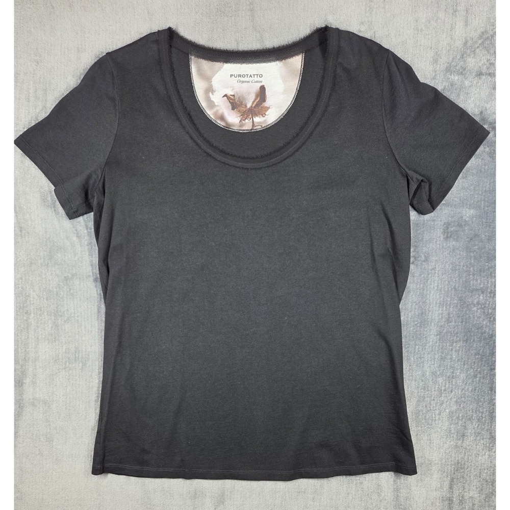 Purotatto T-shirt Top Shirt Womens Size L Black 100% Organic Cotton Italy